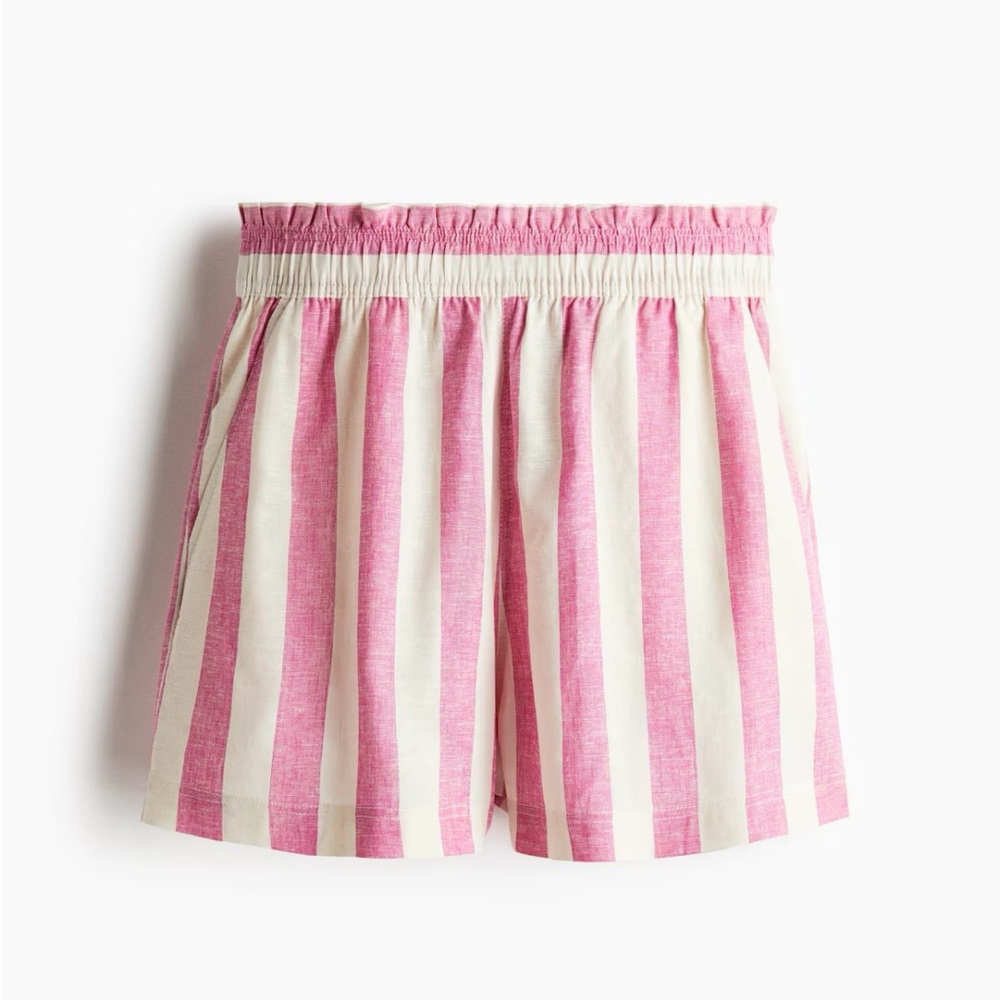 Pink and White Striped linen shorts - Picture 2 of 2